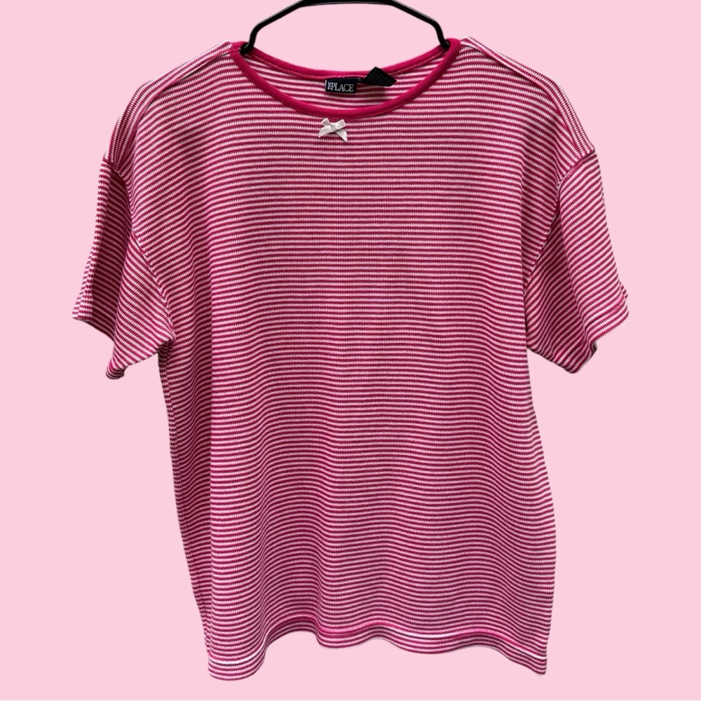CHILDRENS PLACE Pink & White Striped Girls Top XL